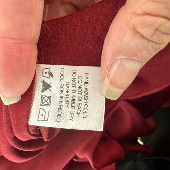 Revolve Lovers + Friends Deep Red Ruffled Flowy One-Sleeve Shoulder Blouse L - Picture 11 of 11